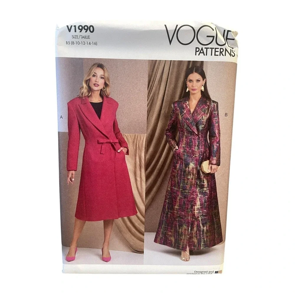 Vogue V1990 Coat Dress Jacket‎ Misses 8 10 12 14 16 Tailored Stylish